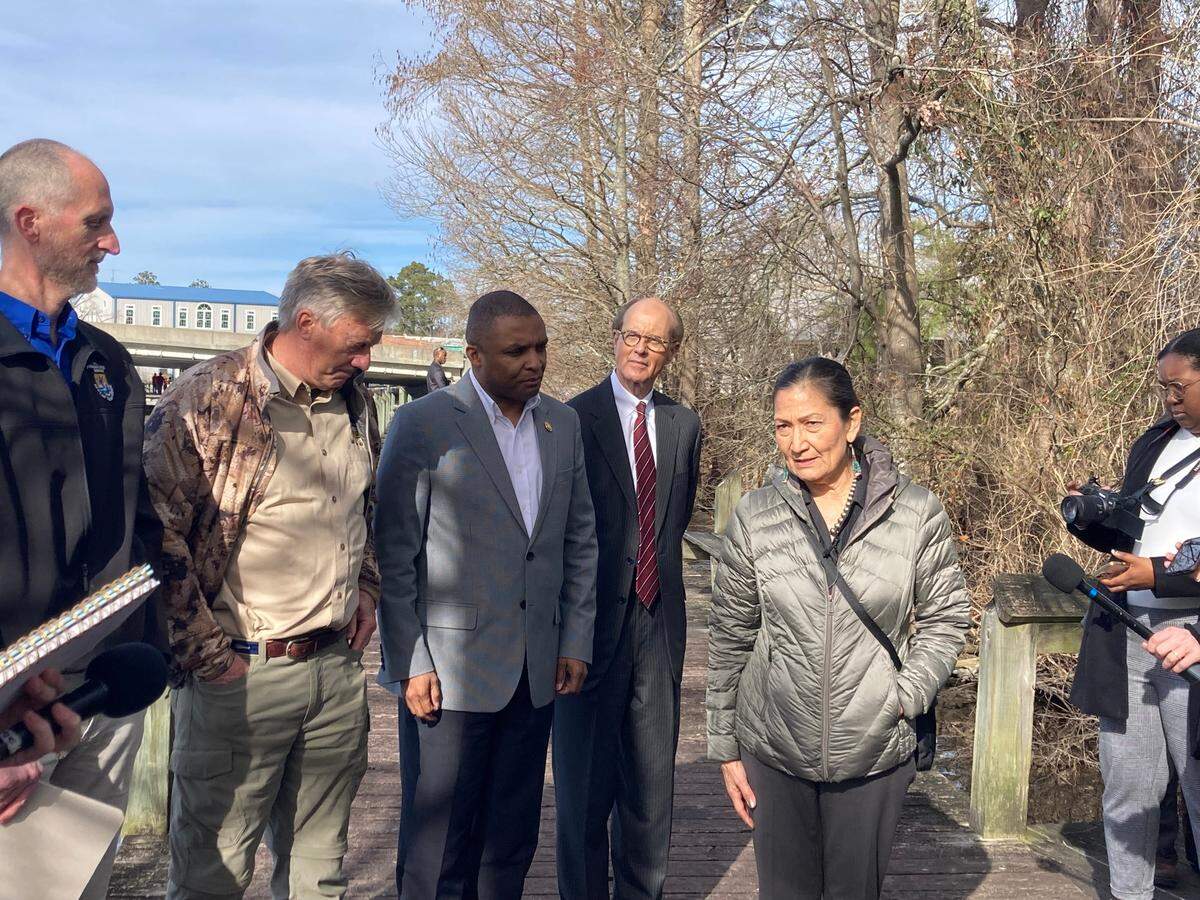 U.S. Department of the Interior Secretary Deb Haaland visited the Pocosin Lakes National Wildlife Refuge on Thursday to announce a $1.4 million overhaul of the Scuppernong River Boardwalk. U.S. Rep. Don Davis, a Democrat from Snow Hill, joined Haaland to announce the Bipartisan Infrastructure Law-funded project.