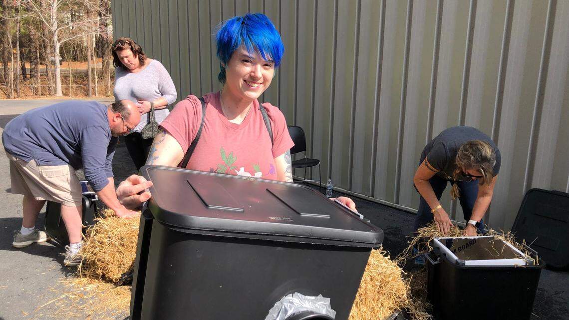 Laura Lee of Franklinton built a Community Cat Bin Saturday at SAFE Haven for Cats in Raleigh. She has four feral cats around her house and wants to give them a safe, warm place to sleep.