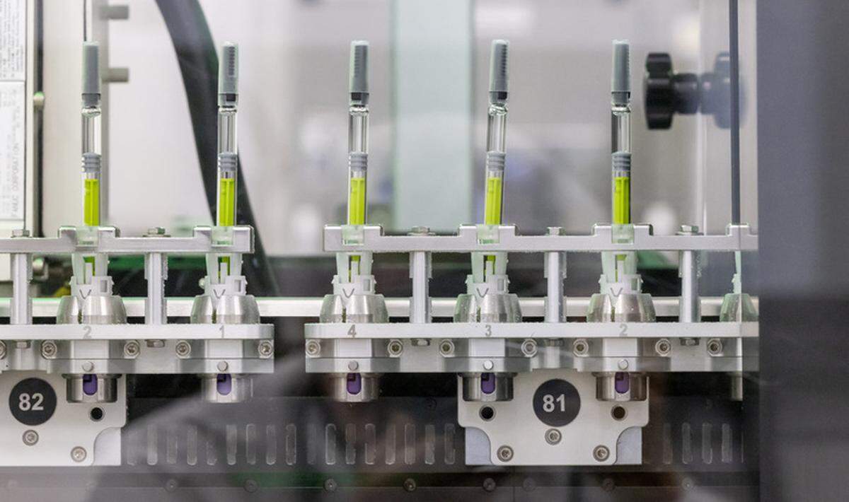 Autoinjectors containing Eli Lilly’s Mounjaro are assembled on a robotic assembly line at their facility in Durham.