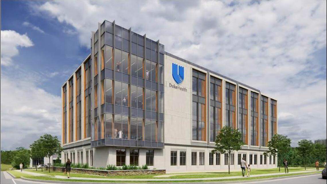 A rendering of Duke Health’s first medical building at the site of the future Green Level Hospital in Cary. The 100,000-square-foot building will include an urgent care center and doctors offices and is scheduled to open in 2023.