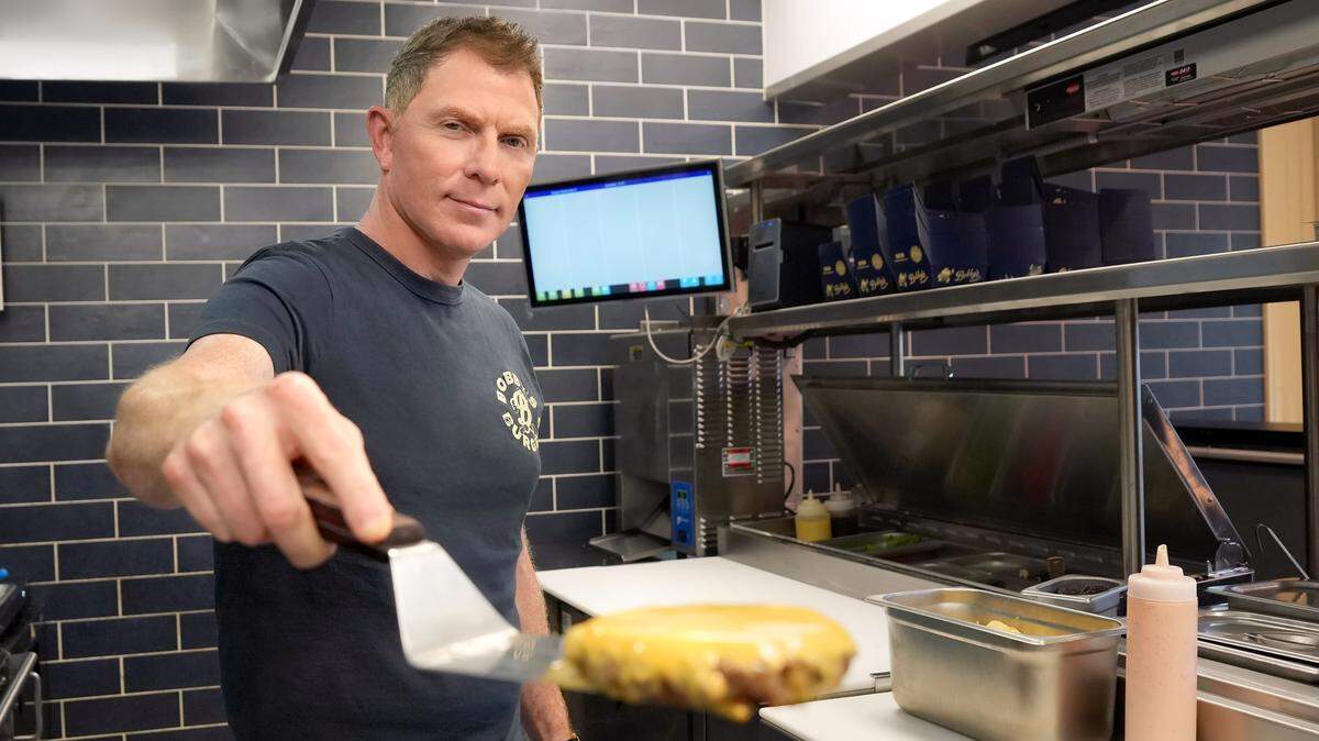 Chef Bobby Flay in Charlotte, North Carolina, on July 17, 2024. Flay’s Bobby’s Burgers opens in Raleigh-Durham International Airport on Saturday, Nov. 22, 2025.