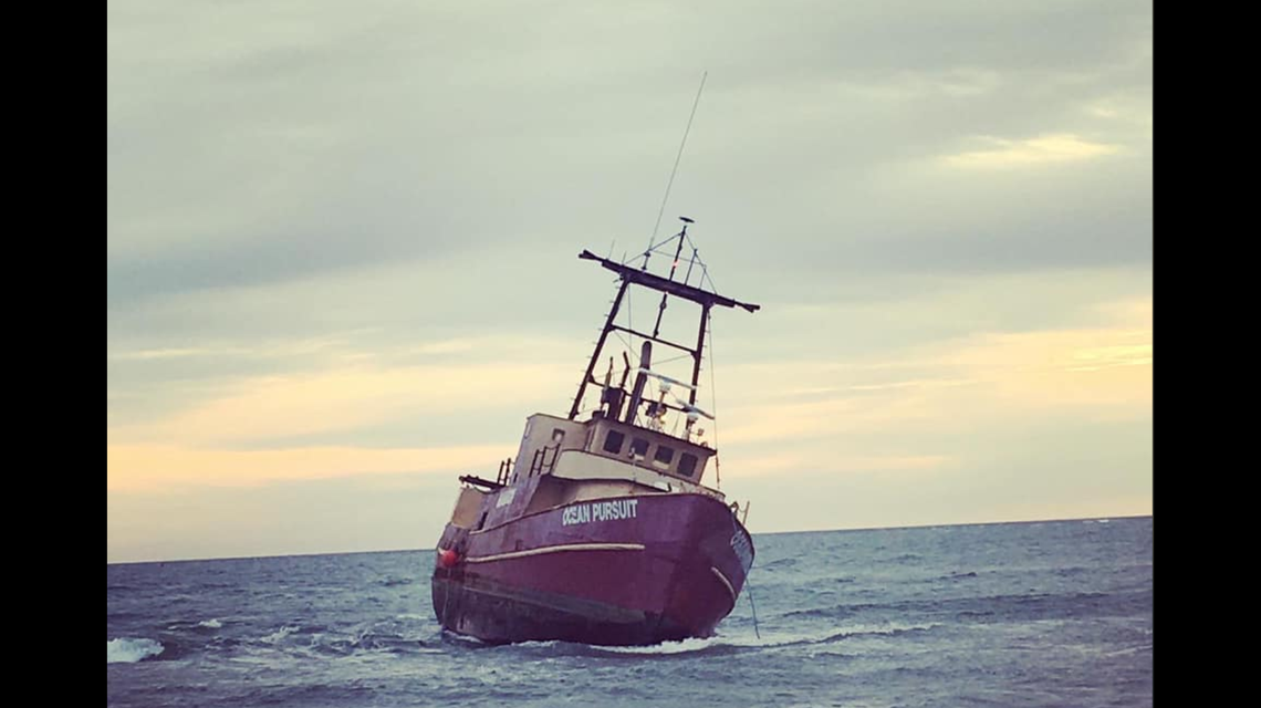 This is how the Ocean Pursuit appeared on March 1 when it grounded 50 yards from shore.