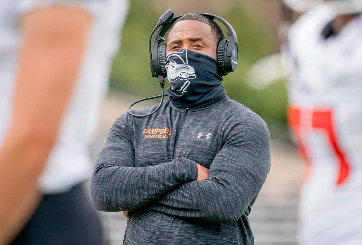 Campbell football coach Mike Minter watches his Camels in action in Boone against the Appalachian State Mountaineers on Sept. 25.