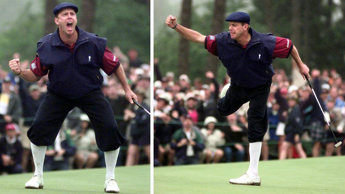 Payne Stewart celebrates after sinking his putt to win the 1999 U.S. Open in Pinehurst.