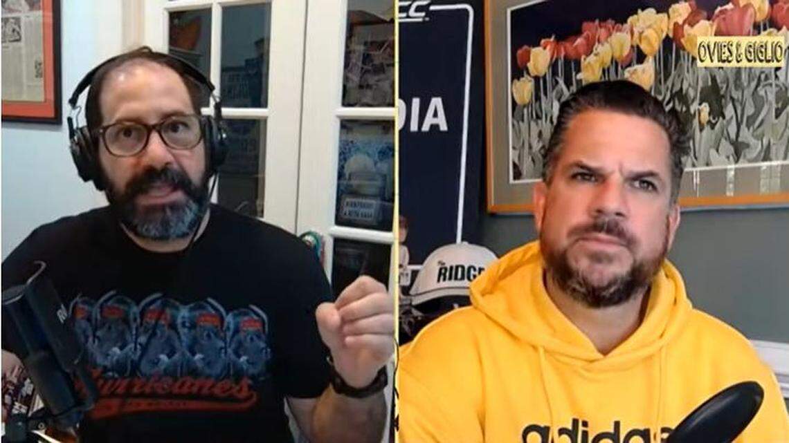 Joe Ovies, left, and Joe Giglio host the “Ovies + Giglio” sports talk show, available via podcast or YouTube.