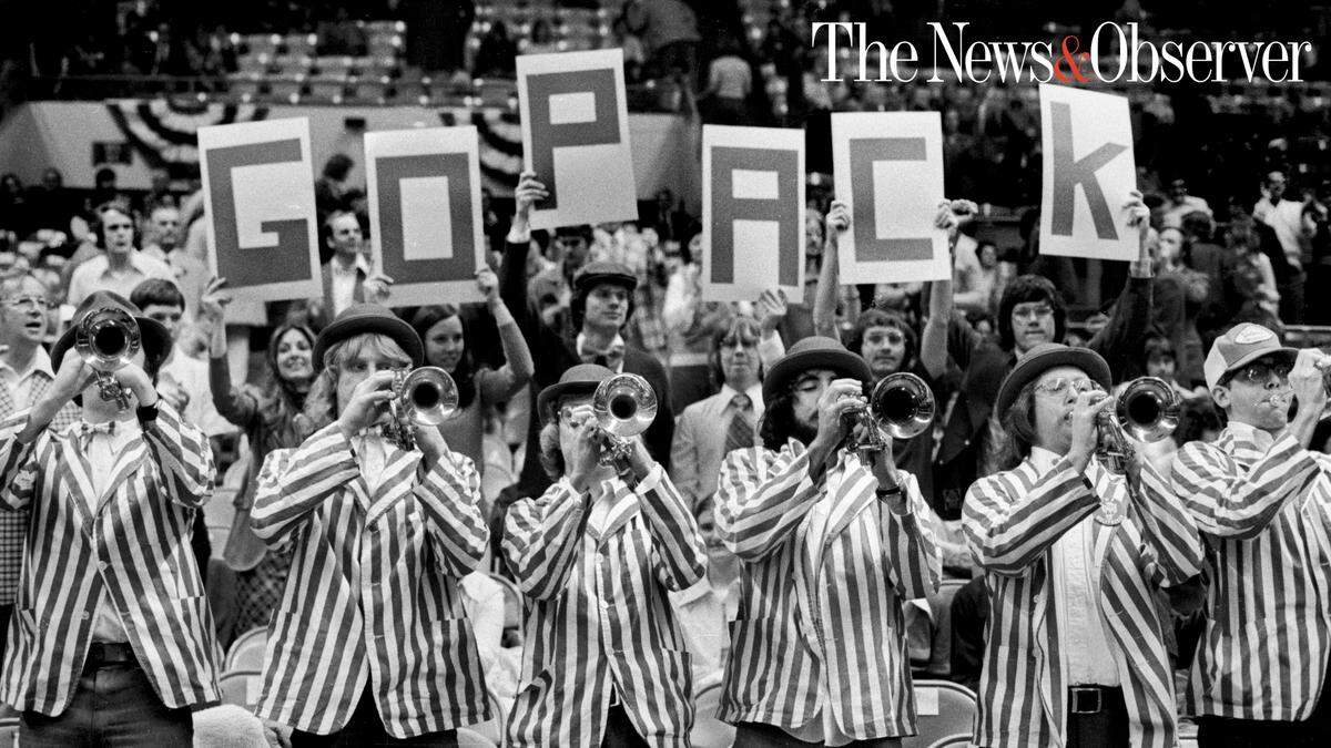 Members of the N.C. State pep band before a 1975 ACC Tournament game