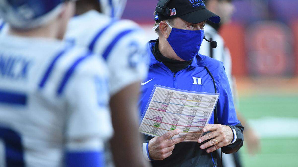 Duke football coach David Cutcliffe during a game against Syracuse on Saturday, Oct 10, 2020.