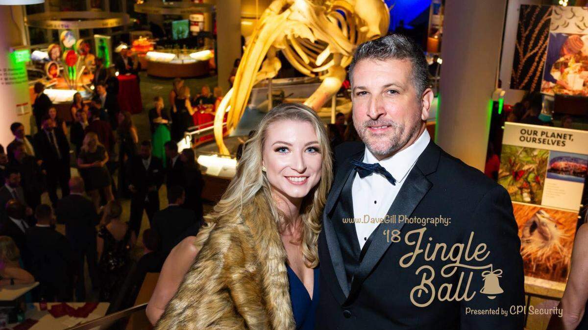Jessica Kenny and Brian Sjostedt at the 2018 Jingle Ball, an event of the nonprofit Capital City Clauses which collected toys for Wake County Salvation Army.