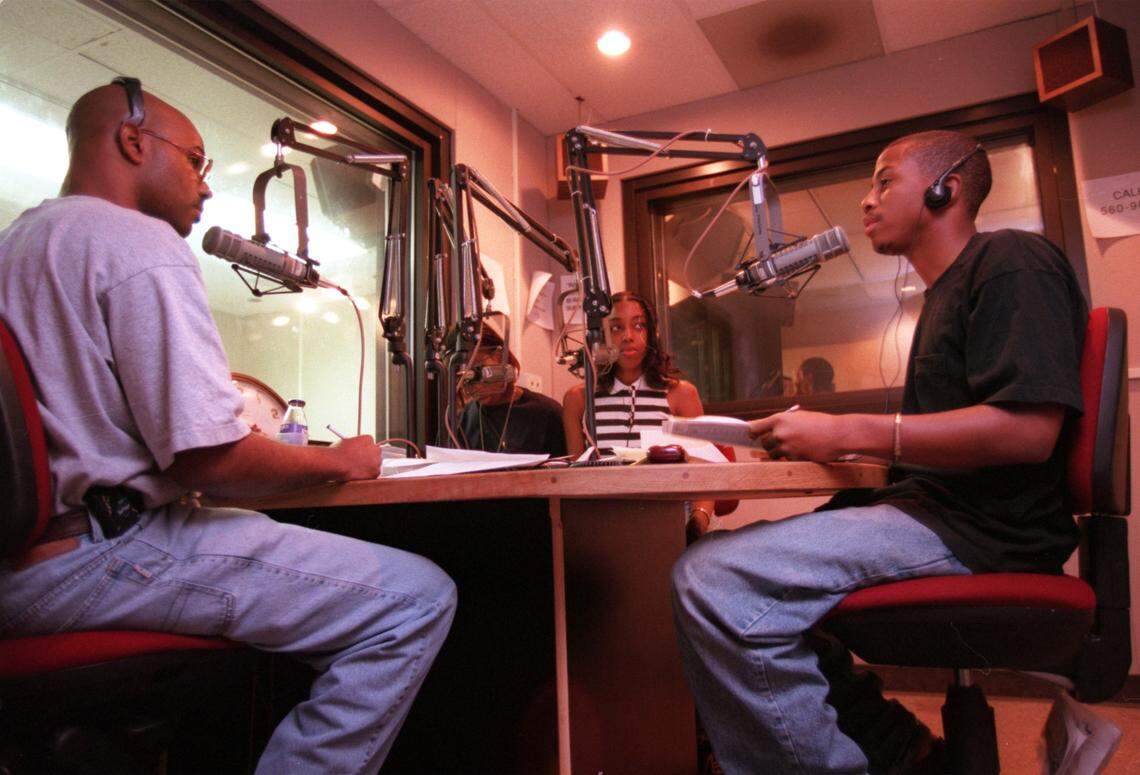In this 1998 photo, WNCU radio staff work on “Halftime Show.”