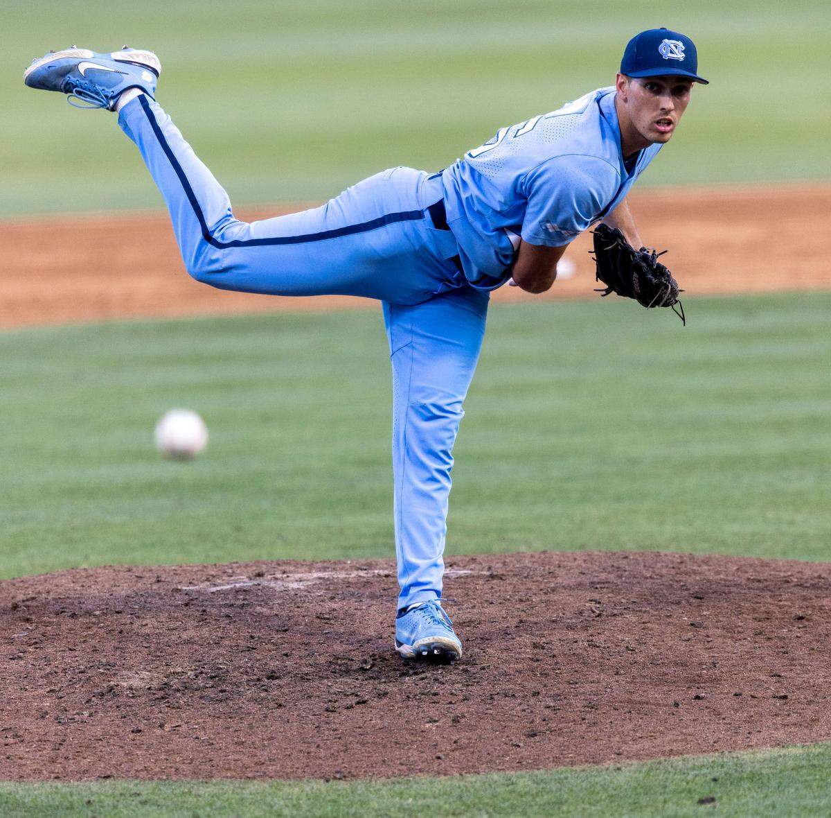 North Carolina pitcher Gage Gillian (15) works from the mound in the sixth inning against VCU on Monday, June 6, 2022 during during the NCAA Regional championship at Boshamer Stadium in Chapel Hill, N.C.