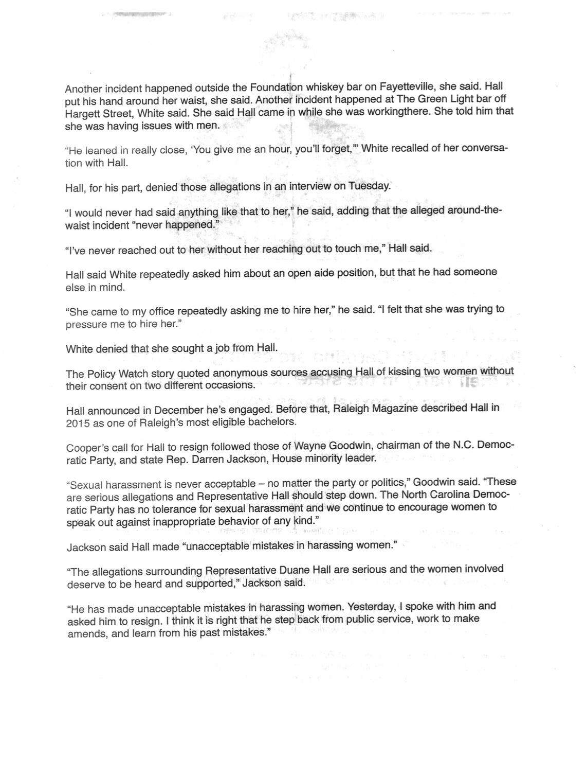 The back page of the paper that KaKi McKinney was handing out at the Herb Young Community Center in Cary on April 27. The page was submitted to the N.C. Board of Elections & Ethics Enforcement by Linda Gunter.