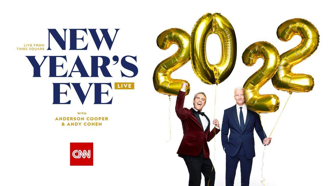 Andy Cohen, left, and Anderson Cooper host the New Year’s Eve countdown to 2022 on CNN.