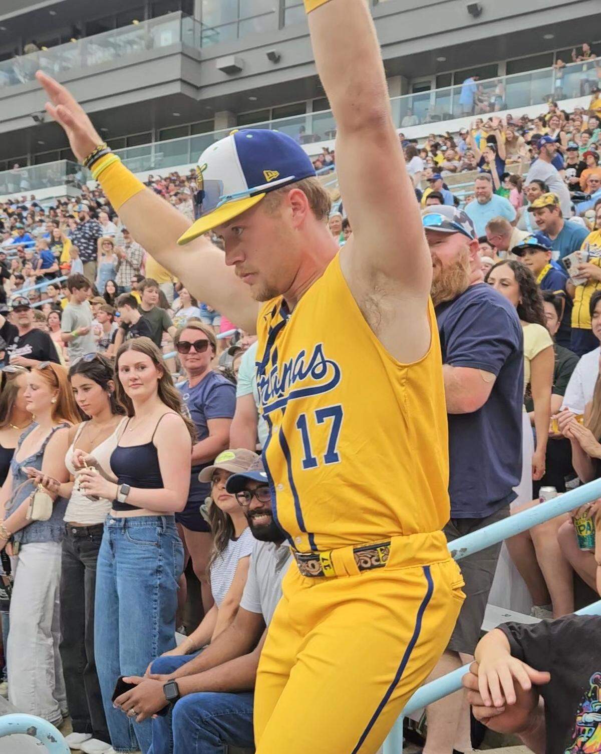 Easton Parrish of the Savannah Bananas makes his way through UNC-Chapel Hill’s Kenan Stadium April 11, 2026. The Savannah Bananas played the Texas Tailgaters over two games at the university football stadium. The April 11-12 event drew more than 100,000 fans to Chapel Hill.