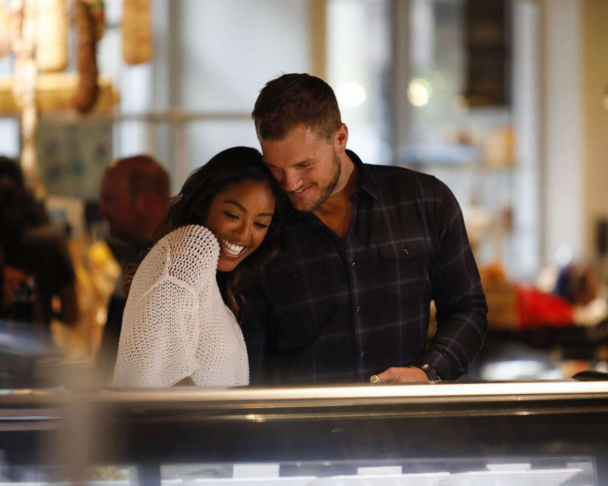 Tayshia and Colton on the Feb. 18 episode of “The Bachelor” on ABC.