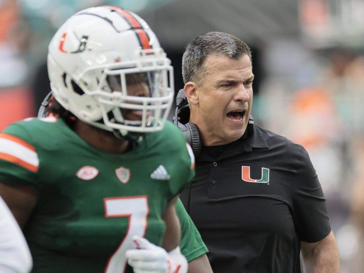 Miami Hurricanes head coach Mario Cristobal reacts as the Canes trail Duke Blue Devils I the second half at Hard Rock Stadium in Miami Gardens on Saturday, October 22, 2022.