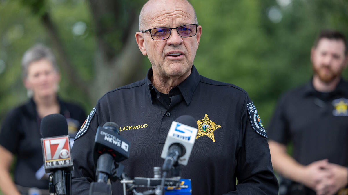 Orange County Sheriff Charles Blackwood gives an afternoon update on the search for escaped inmate Ramone Alston on Wednesday, August 14, 2024 in Hillsborough, N.C.