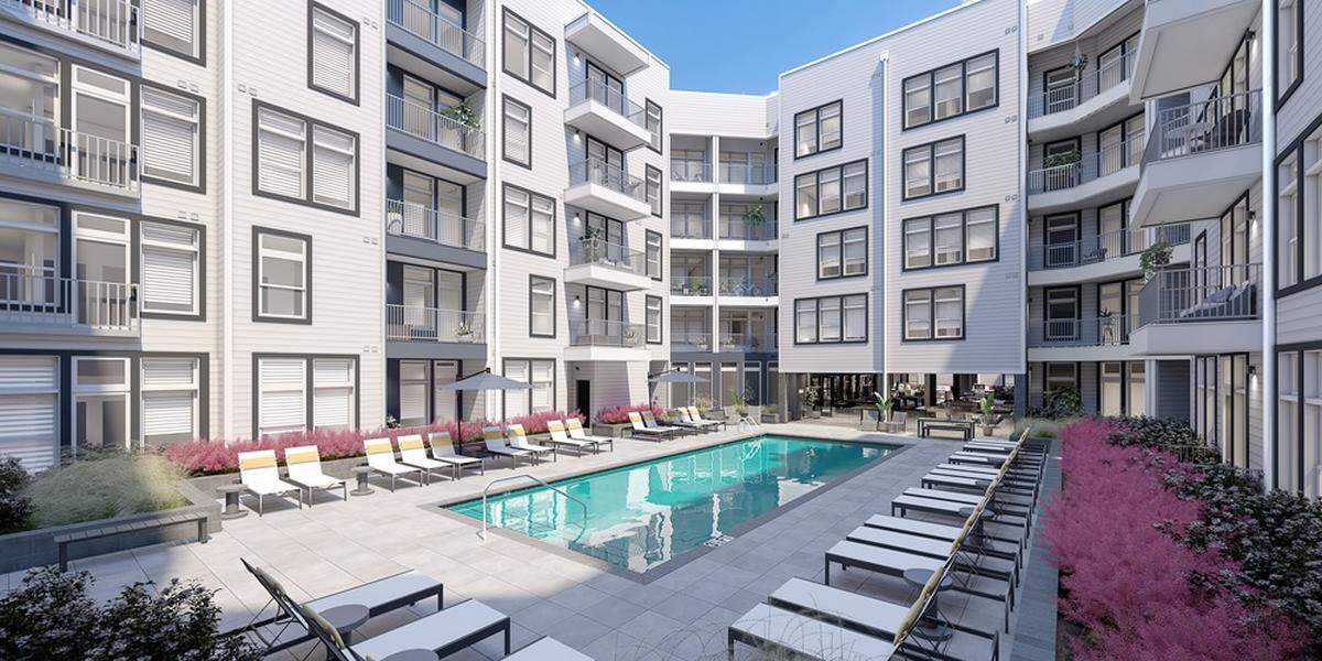 Renderings of Mira Raleigh, a 288-unit building has opened its doors at 121 Kindley St. in downtown Raleigh.