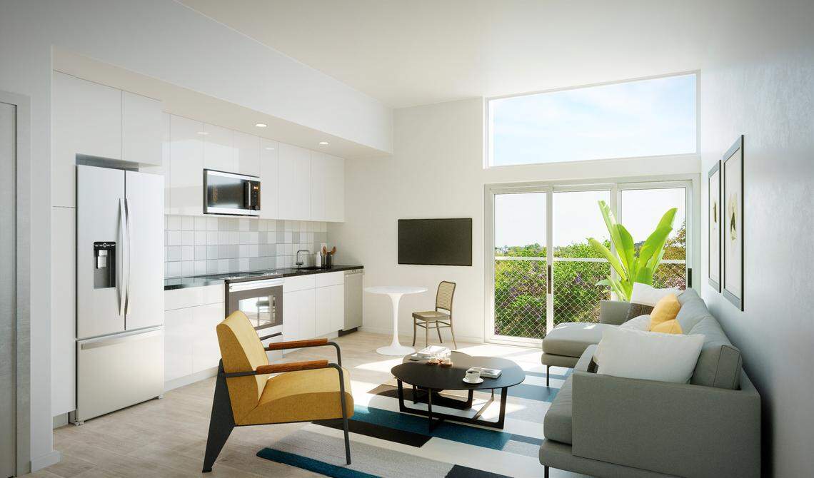 The rendering of an inside of a condo at the City Port building project in downtown Durham.