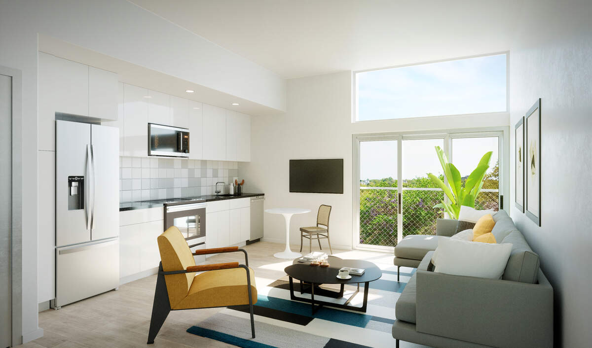 The rendering of an inside of a condo at the City Port building project in downtown Durham.