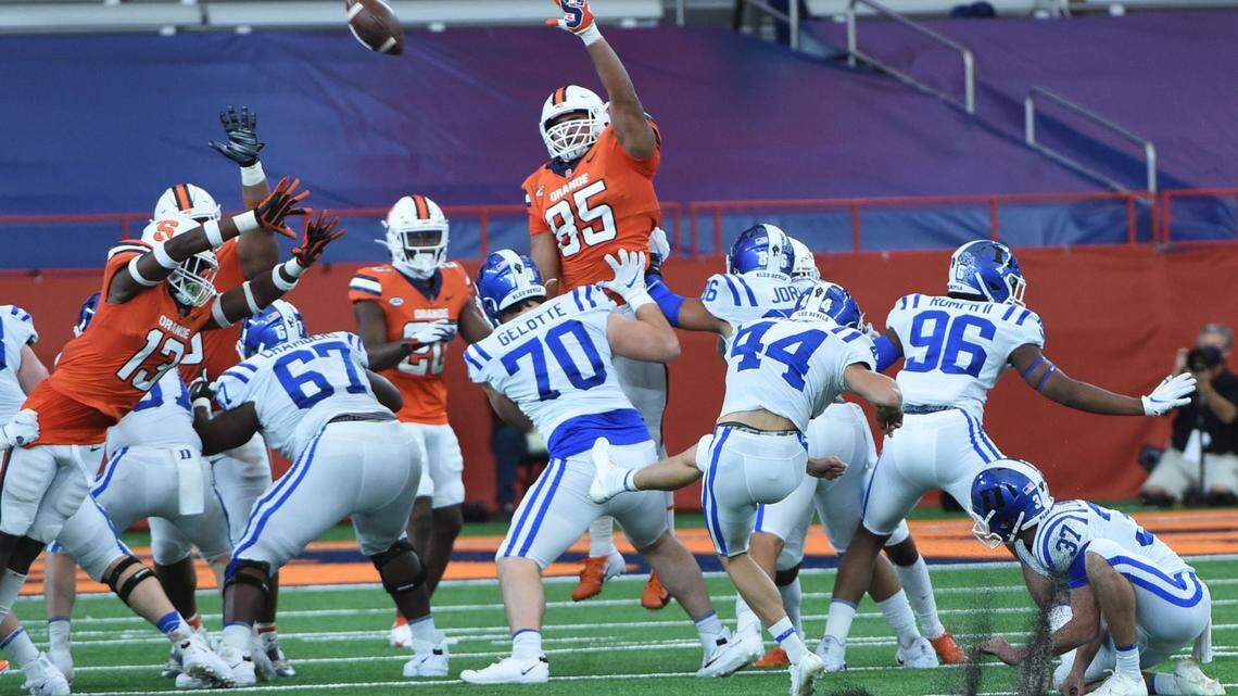 Duke Blue Devils place kicker Charlie Ham (44) during a game against Syracuse on Saturday, Oct. 10, 2020.