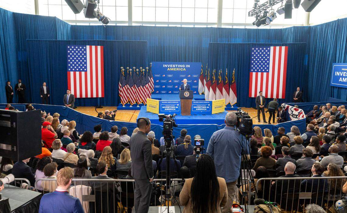 President Joe Biden speaks Thursday, Jan. 18, 2023 at the Abbotts Creek Community Center in Raleigh. Biden announced plans to invest $82 million from the American Rescue Plan for affordable high speed internet for 20,000 North Carolinians.