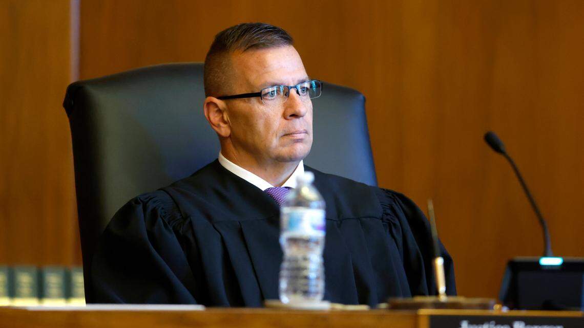 Associate Justice Phil Berger Jr. listens during oral arguments on a case before the N.C. Supreme Court in Raleigh on May 9, 2022.