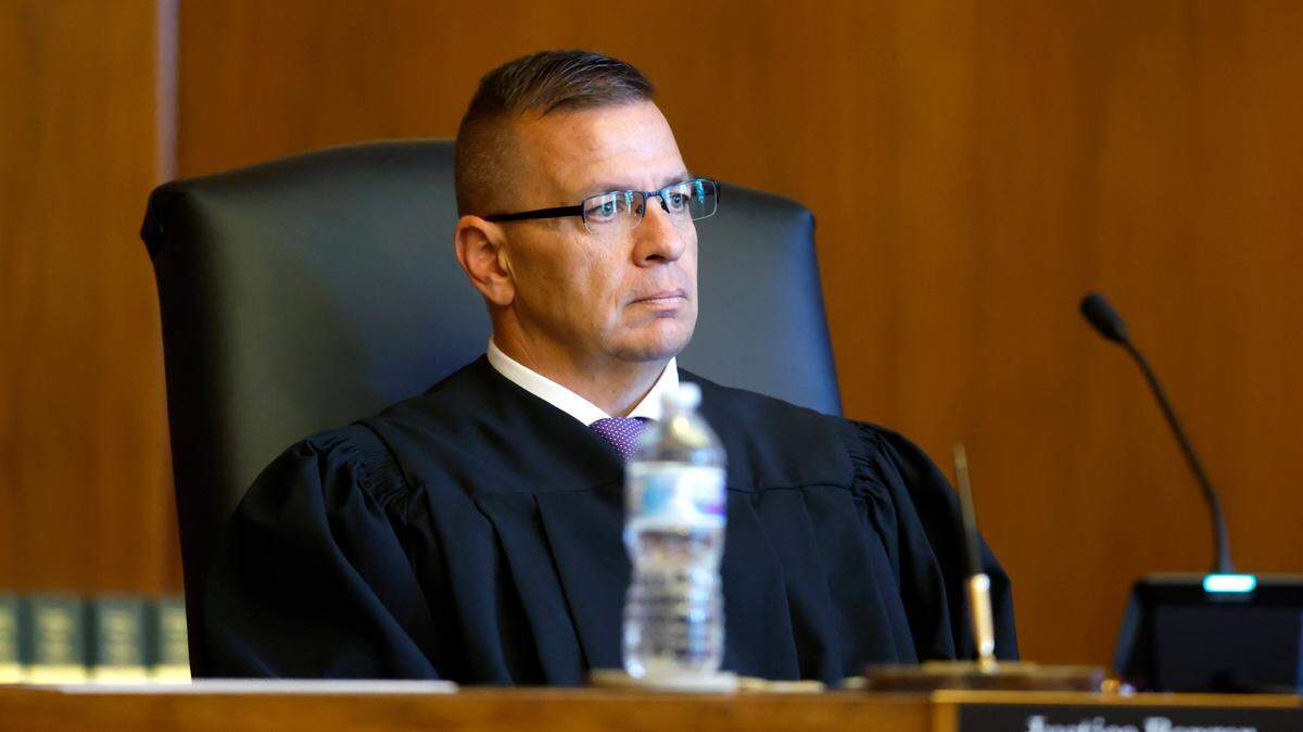 Associate Justice Phil Berger Jr. listens during oral arguments at the Supreme Court of North Carolina in Raleigh, N.C., Monday, May 9, 2022.