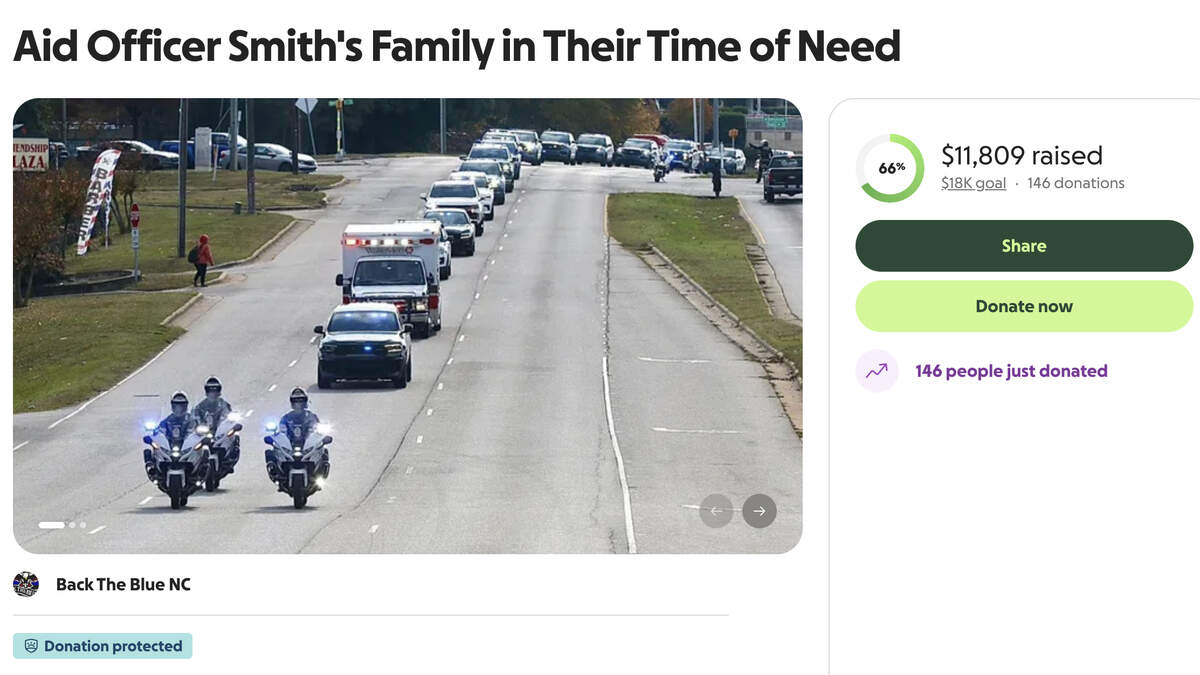 Back The Blue NC, Inc. has launched a GoFundMe fundraiser to assist officer Roger Smith’s family with funeral expenses, care for his mother and other needs.