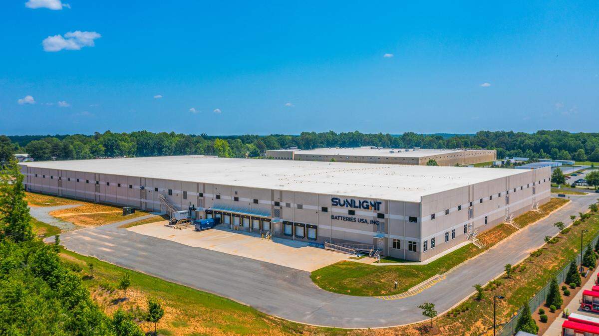 The Sunlight Batteries plant in Greensboro, NC. The company will build a second North Carolina facility in Mebane to produce lithium-ion batteries.