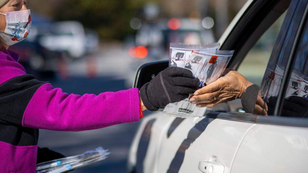 COVID-19 self testing kits are handed out at the Wake County testing site on Kidd Road on Thursday, December 23, 2021 in Raleigh, N.C.