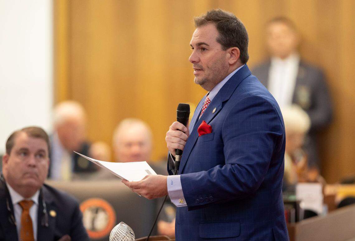 N.C. District 10 Representative John Bell addresses House members during the opening day of the 2025 House session on Wednesday, January 29, 2025 in Raleigh, N.C.