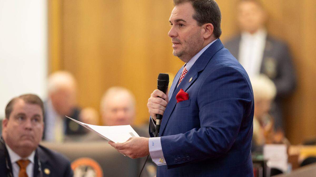 N.C. District 10 Representative John Bell addresses House members during the opening day of the 2025 House session on Wednesday, January 29, 2025 in Raleigh, N.C.