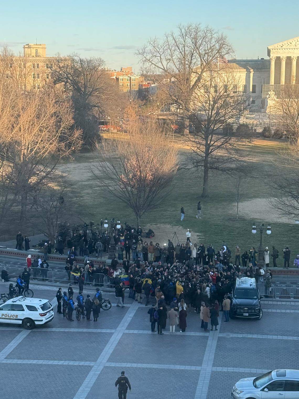 María Corina Machado is mobbed by reporters and supporters outside the U.S. Capitol in Washington, D.C. on Thursday, Jan. 15, 2026.