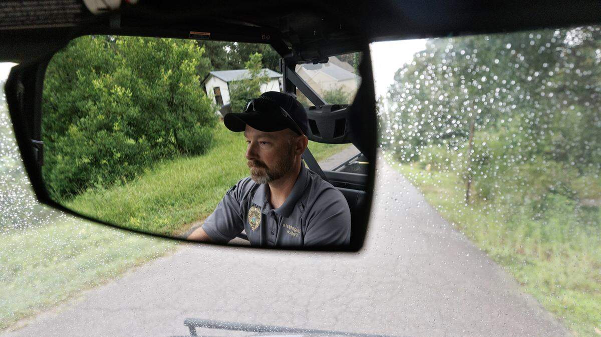 Knightdale Police Sgt. Rod Glahn drives a utility task vehicle while patrolling a section of trail in Knightdale, N.C. on Wednesday, Aug. 13, 2025.