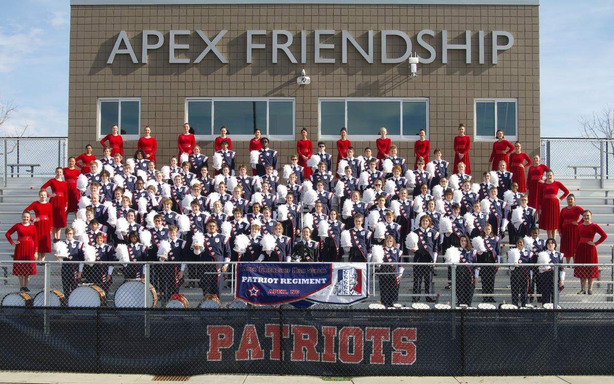 The Apex Friendship High School Band won The N&O’s reader poll in December 2021, crowning them the favorite high school marching band in the Triangle. Photo provided by the Apex Friendship High School Band.
