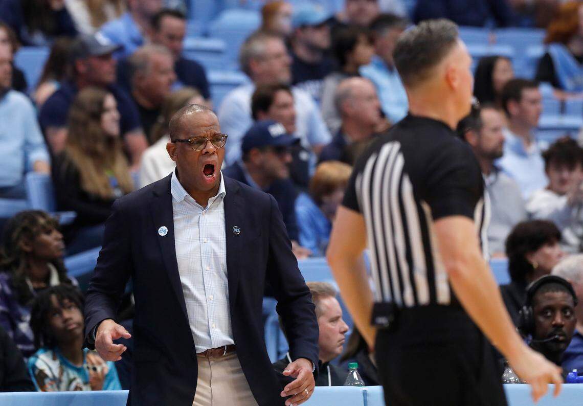 North Carolina head coach Hubert Davis reacts during the second half of the Tar Heels’ 77-52 win over UC Riverside on Friday, Nov. 17, 2023, at the Smith Center in Chapel Hill, N.C.