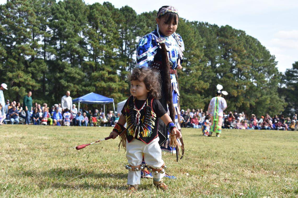 Young dancers at the Dix Park Intertribal Pow Wow in Raleigh, NC, on Saturday, Oct. 8, 2022.