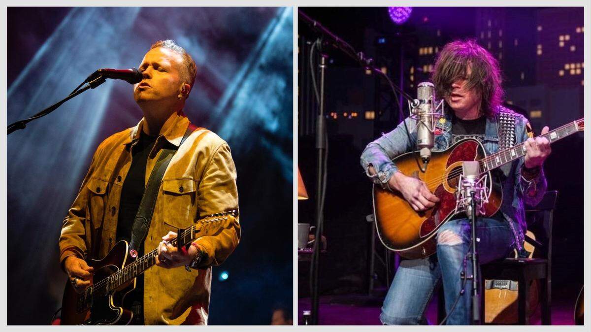 Jason Isbell, left, shown performing in October 2023 in Raleigh, NC, and Ryan Adams, right, in a 2016 photo courtesy of Austin City Limits.