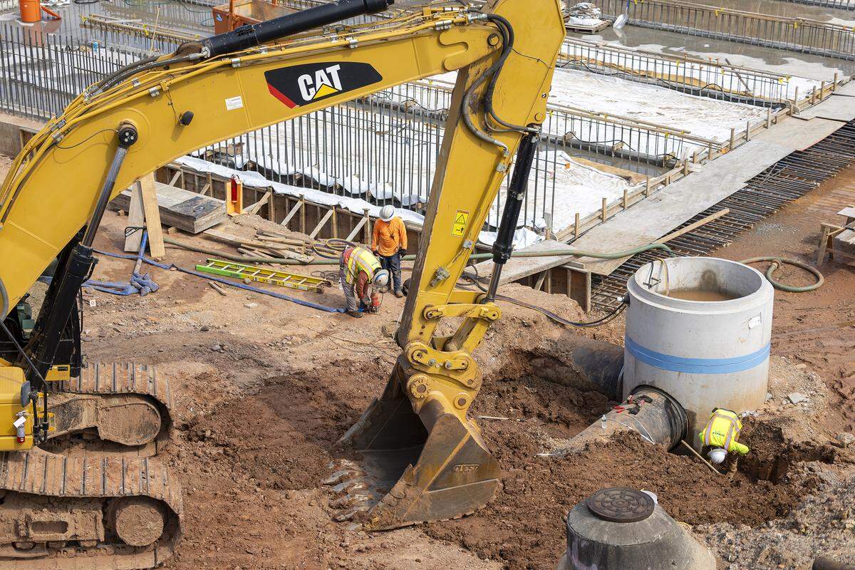 Construction of a new clear well that will hold 2 million gallons of treated water at TriRiver Water in Sanford, N.C., on Wednesday July 9, 2025.  It is part of a plant expansion to increase production from 12 to 30 million gallons of water by 2029. 