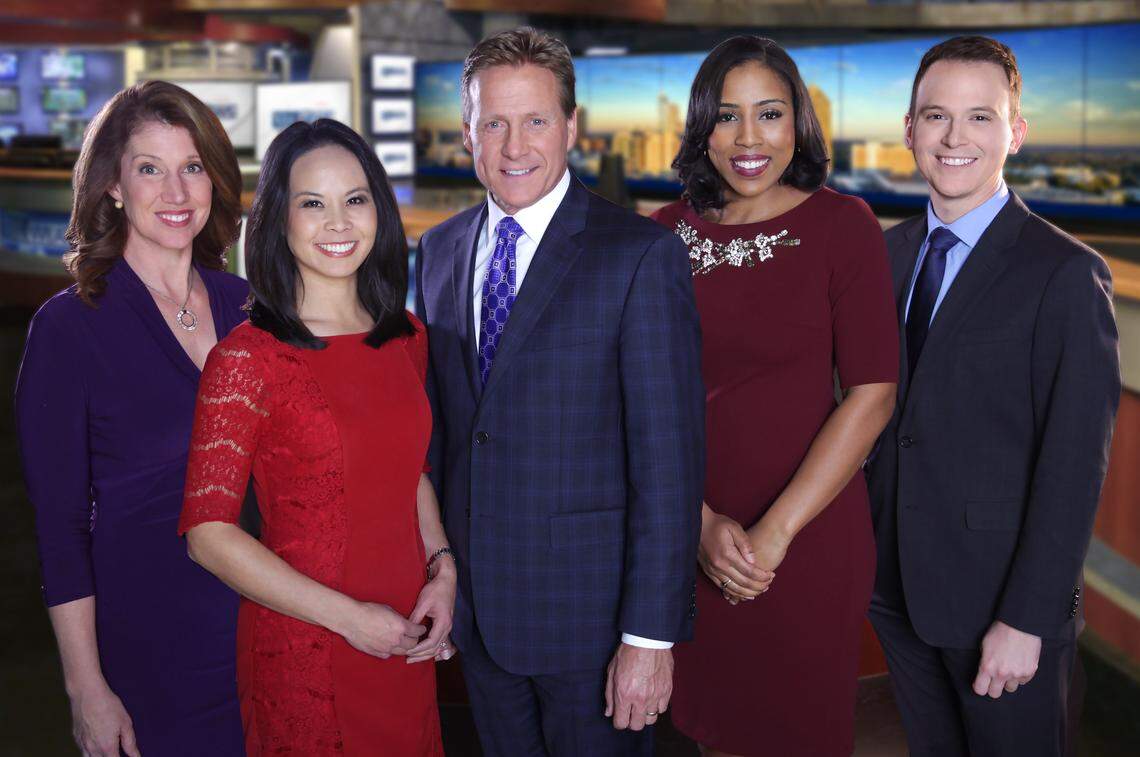 The WRAL weekday morning news team, L-R: Elizabeth Gardner, Renee Chou, Jeff Hogan, Lena Tillett, Brian Shrader.