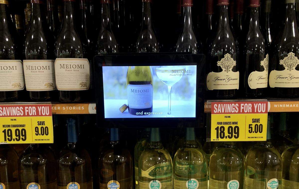 A Looma Project advertisement placed in the wine section at a Chapel Hill Harris Teeter grocery store. Looma has signed a deal to be inside most Harris Teeter’s in North Carolina and South Carolina.