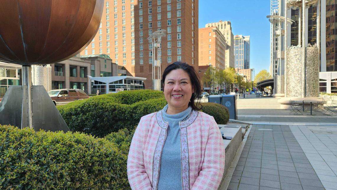N.C. Rep. Maria Cervania, a Cary Democrat, pictured in downtown Raleigh on Thursday, March 22, 2024.