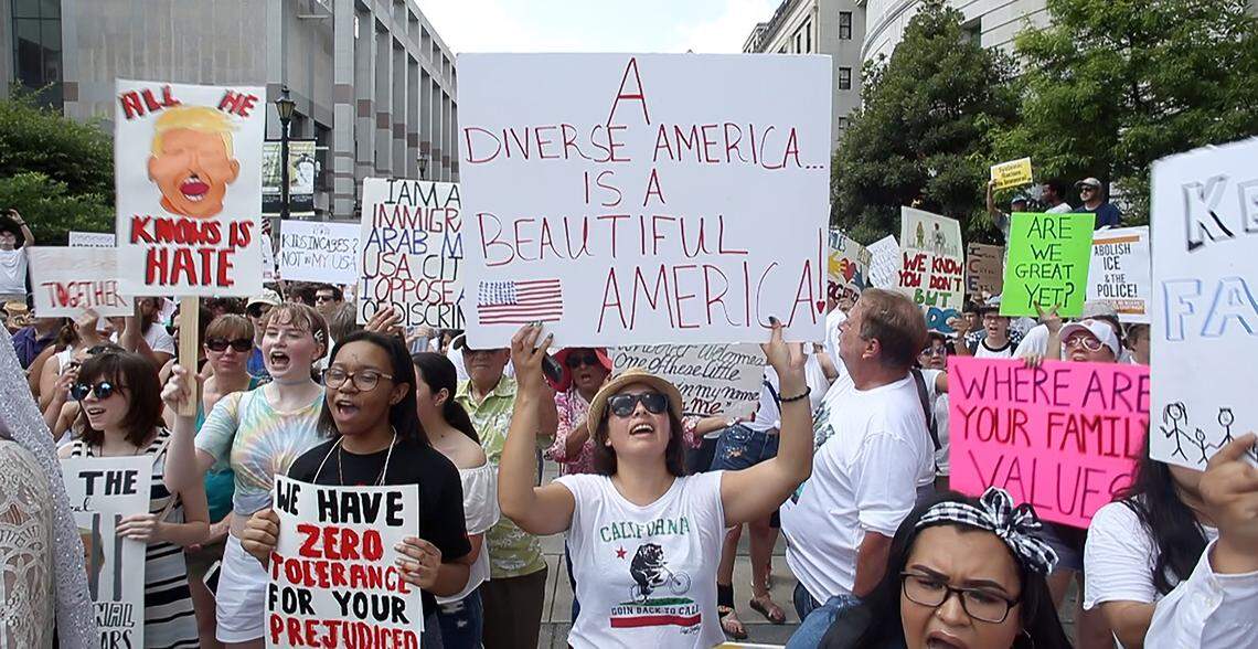 Thousands gathered on Saturday calling for immigration reform on the Bicentennial Mall, speaking out against children being separated from their families during a Families Belong Together Rally on Saturday, June 30, 2018 in Raleigh, N.C.