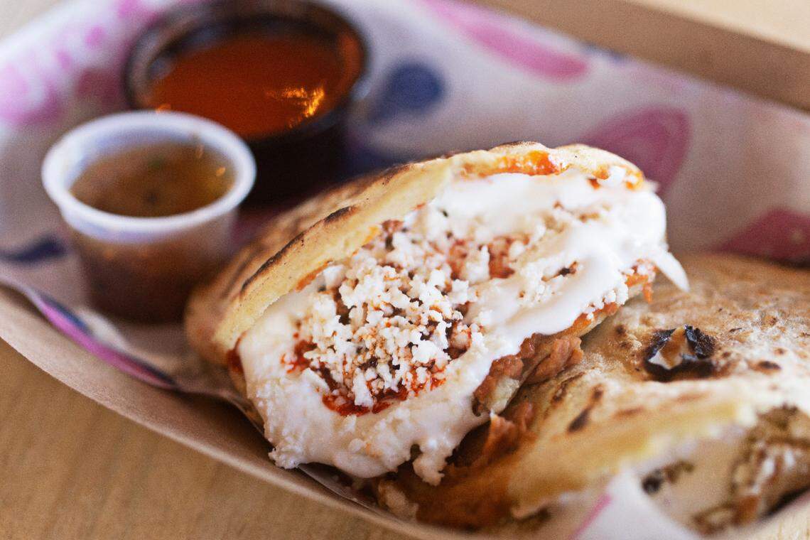 Fonda Lupita serves a variety of gorditas including this chicharron prensado. The restaurant opened last year on Main Street in Sanford.