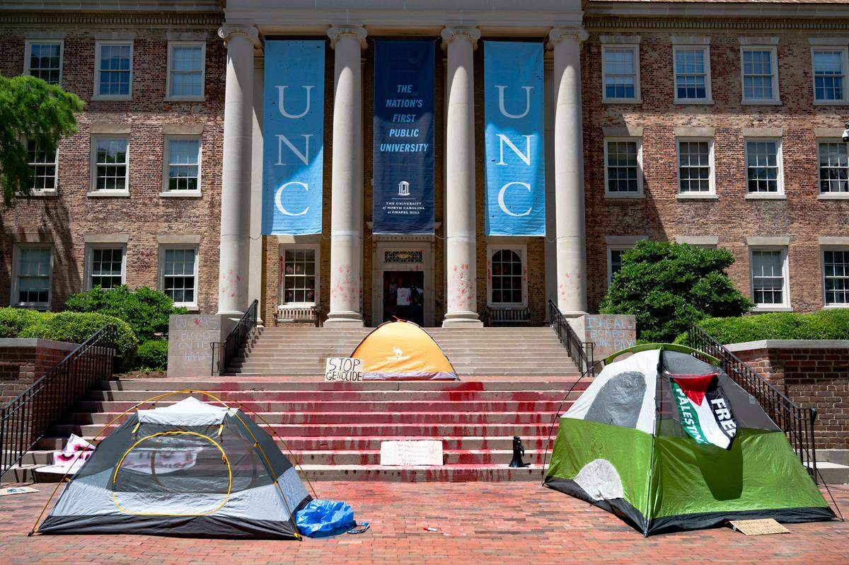 A second “Gaza Solidarity Camp” was set up in front of South Building where protesters then threw balloons of red paint onto the steps on Saturday, May 11, 2024.