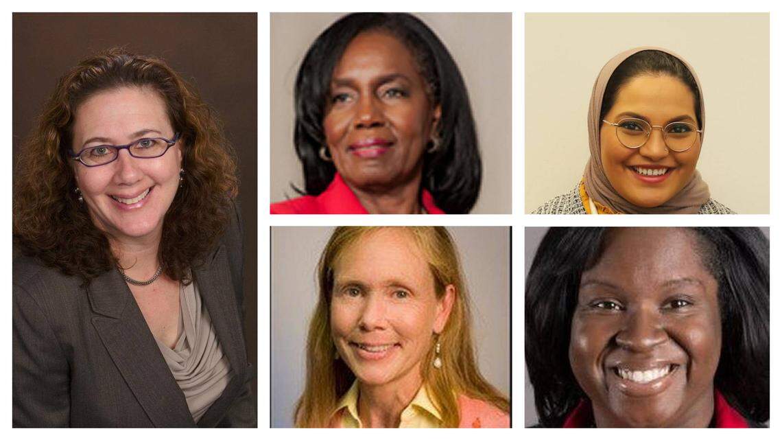 The winners of the 2020 Durham County Board of Commissioners election. Wendy Jacobs, Brenda Howerton, Nida Allam, Heidi Carter and Nimasheena Burns (Left to right, top to bottom)