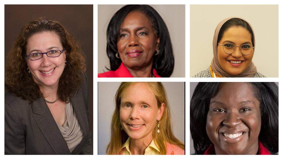 The winners of the 2020 Durham County Board of Commissioners election. Wendy Jacobs, Brenda Howerton, Nida Allam, Heidi Carter and Nimasheena Burns (Left to right, top to bottom)