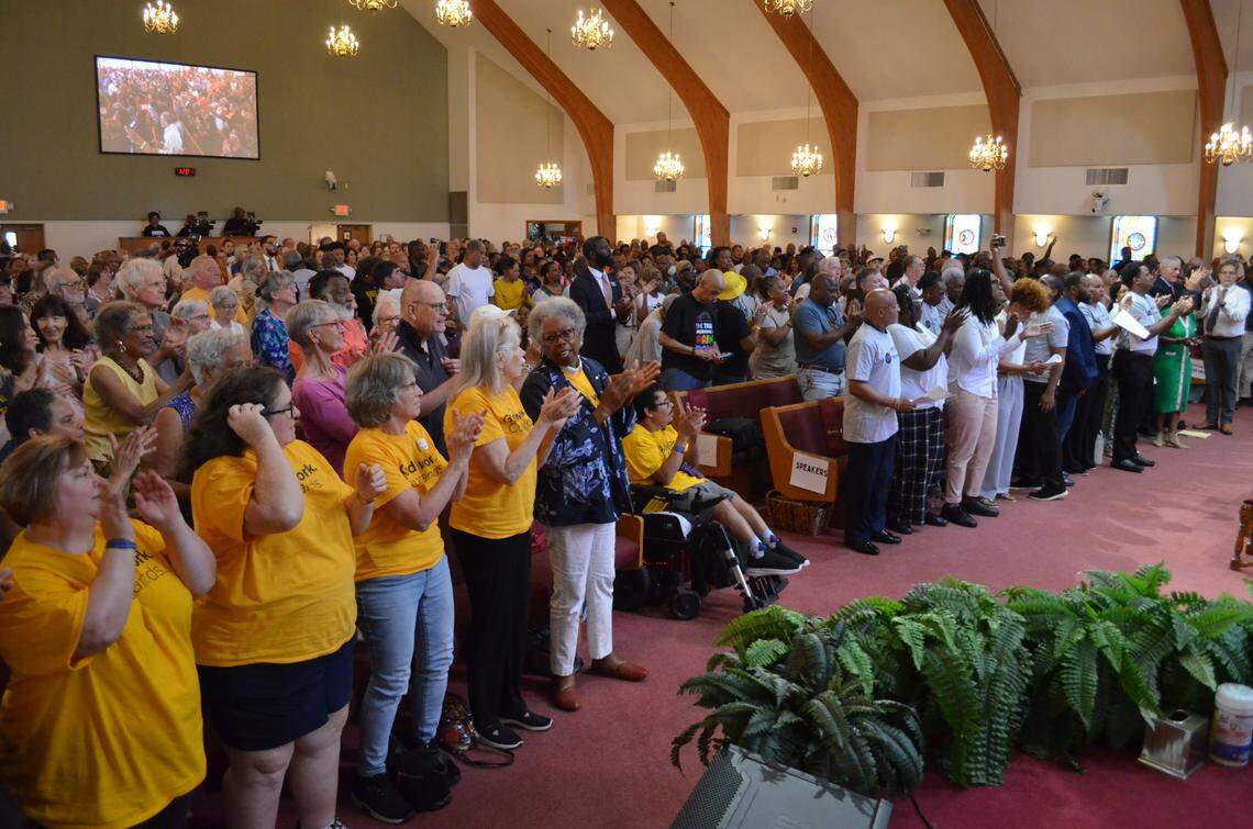 More than 1,000 people attended One Wake’s assembly to advocate for affordable housing on July 12, 2025.