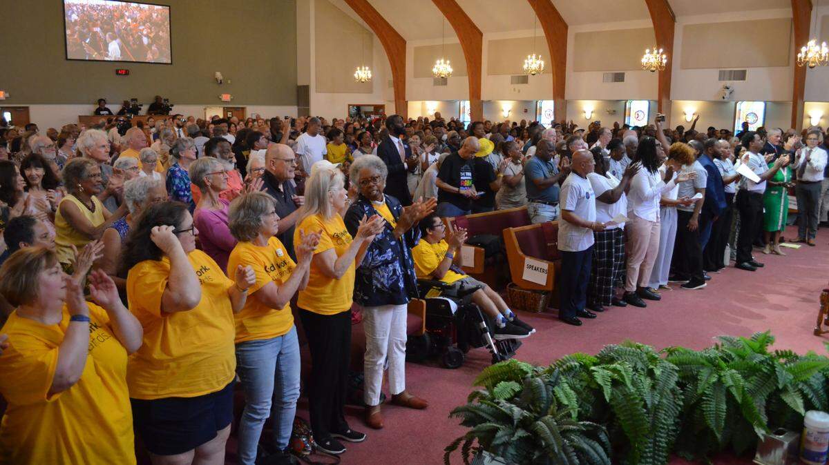 More than 1,000 people attended One Wake’s assembly to advocate for affordable housing on July 12, 2025.