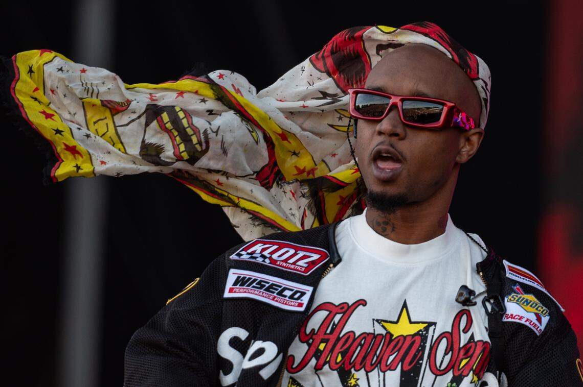 Slim Jxmmi from the Rae Sremmurd duo performs at the second day of Dreamville Festival at Dix Park in Raleigh, N.C. on Sunday, April 7, 2024.